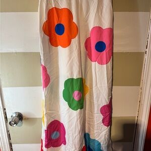 SHEIN White Floral Elastic Waist Skirt with Pink & Green Accents